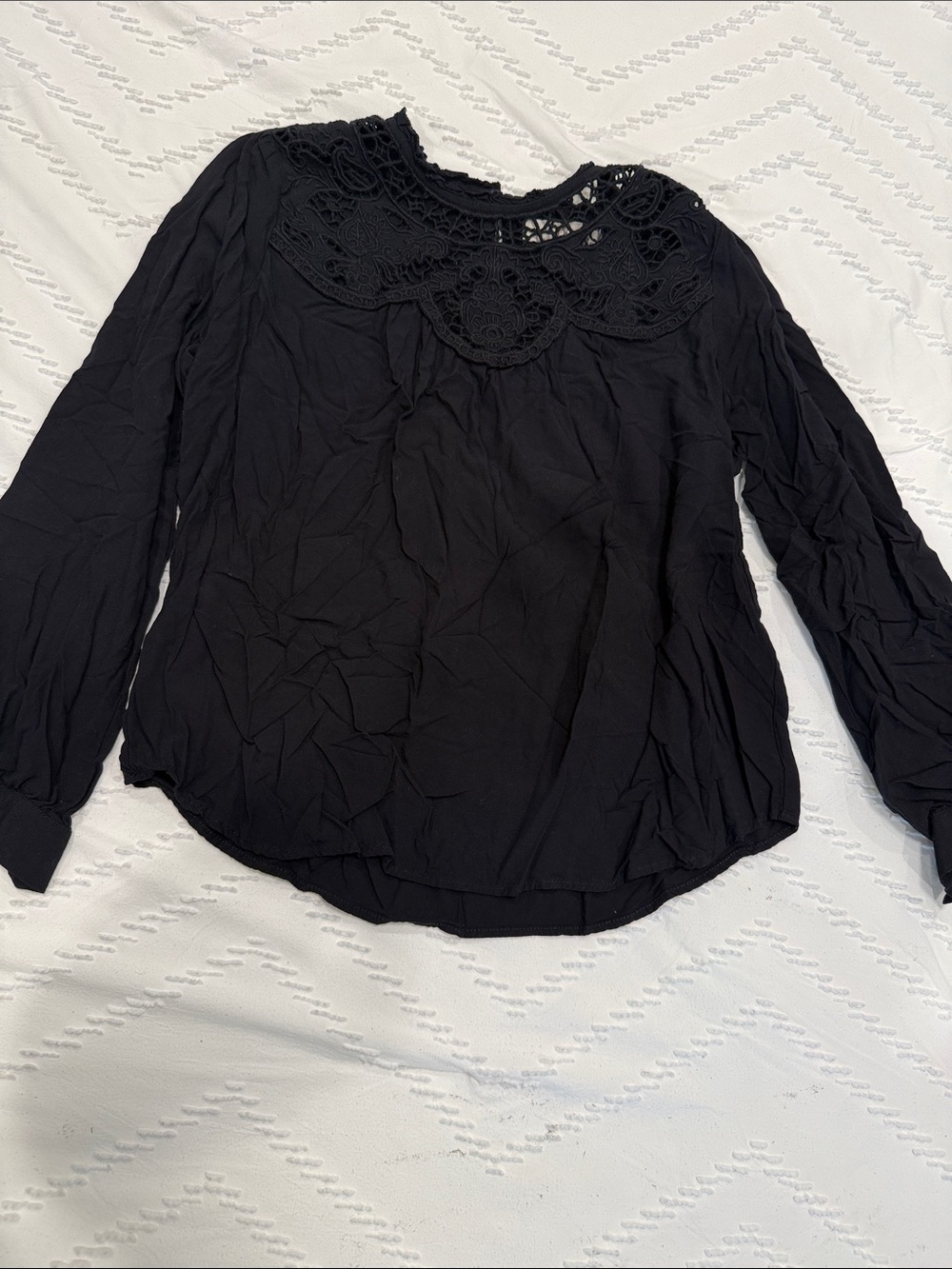 Black Crochet Yoke Long-Sleeve Top - Women Loft